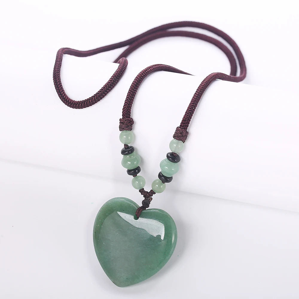 Hot Natural Stone Vintage Men Bijoux Bohemia Crystal Heart Opal agate amber obsidian Pendant Necklaces Women Jewelry Reiki Gift | Украшения