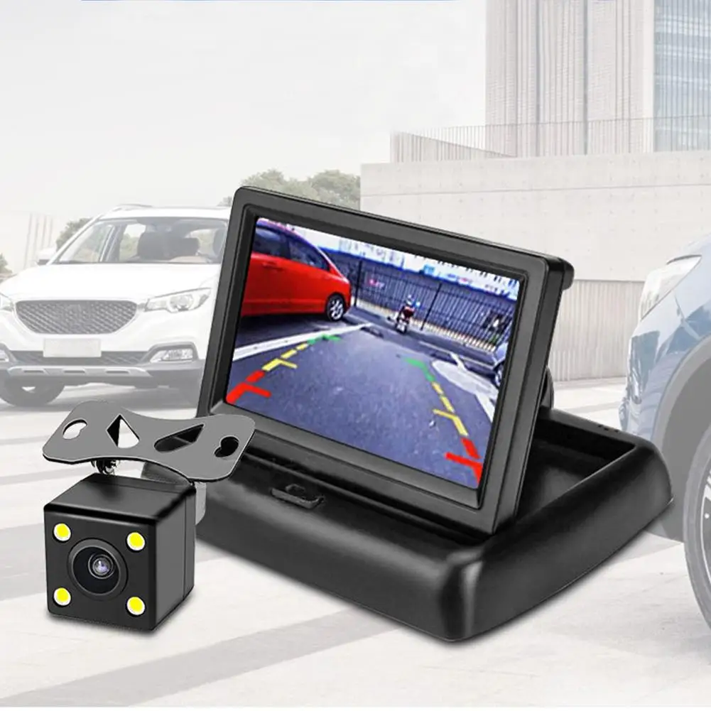 4 Lights External Reversing Camera 4.3 Inch Folding Display Rear View HD Waterproof Car DVR | Автомобили и мотоциклы