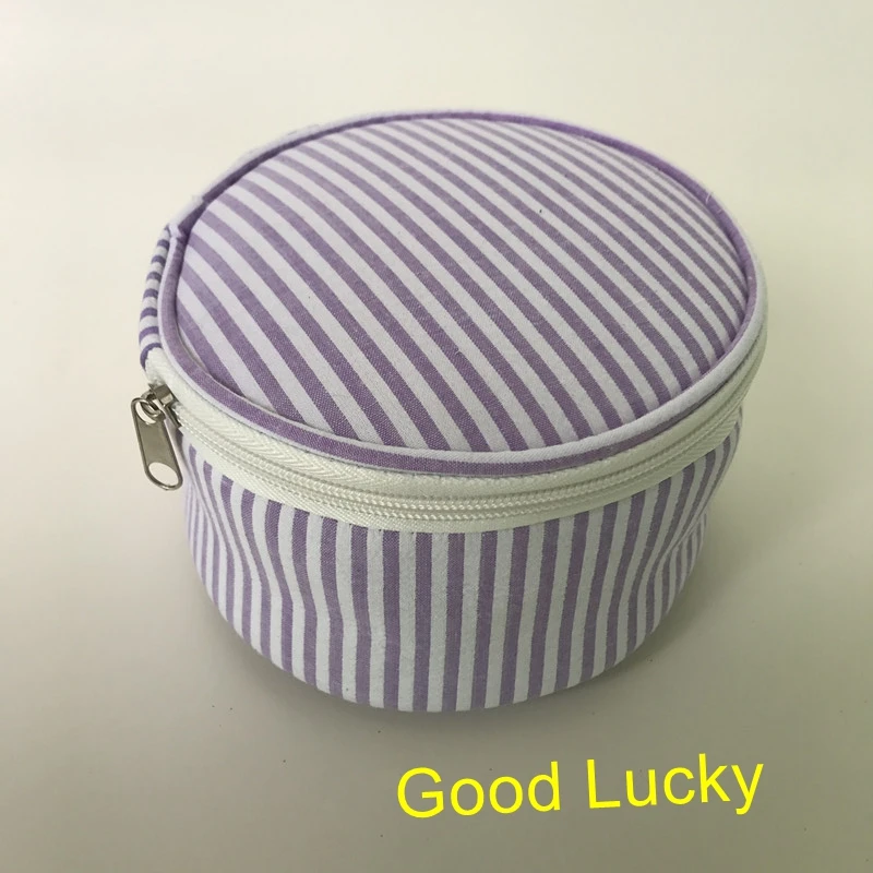 10pcs/lot good quality new arrival 4 colors seersucker round cosmetic bag accessories purse monogram makeup bags | Дом и сад