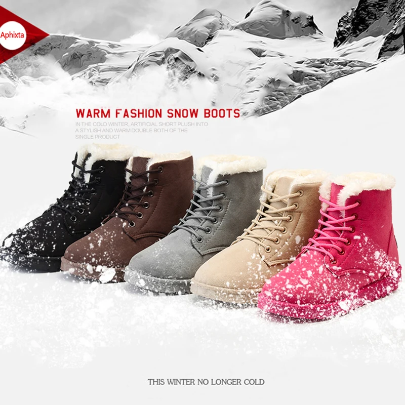 Зимние ботинки Aphixta женская обувь на шнуровке теплые меховые плюшевые замшевые
