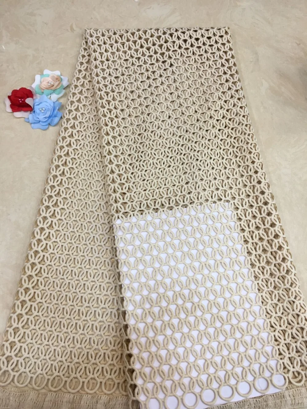 

High quality African guipure milk-silk lace fabric, 5 yards/wholesale design water-soluble solid color lace sewing