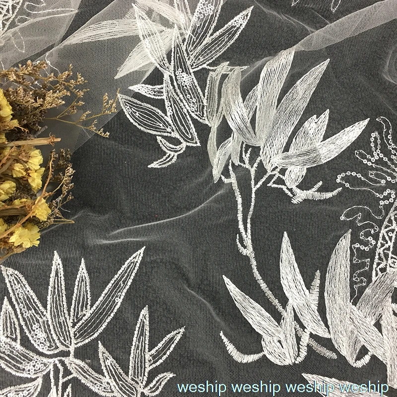 1 ярдов белая бамбуковая ажурная Пряжа Ткань вышивка кружевная сетка ткань