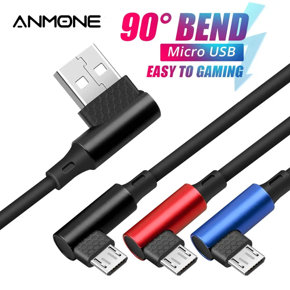 ANMONE 90 градусов кабель для зарядки Micro USB кабель для мобильного телефона Max 2.4A l-линия изогнутый шнур для зарядки данных быстрое зарядное устройство провод