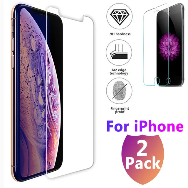 2 шт./упак. закаленное Стекло для iPhone XS MAX XR XS X 6S 6 7 8 5 5S SE 4 4S плюс Экран среднего класса против царапин для iPhone XS MAX Противоударная пленка