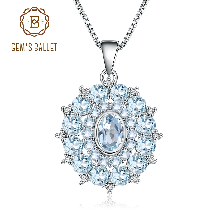 

GEM'S BALLET 4.85Ct Natural Sky Blue Topaz 925 Sterling Silver Gemstone Vintage Pendant Necklace for Women Wedding Fine Jewelry