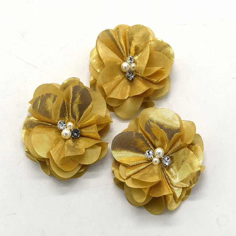30 pcs/lot 3'' shabby shiny flower with pearl and rhinestone headband headwear accessories | Аксессуары для одежды