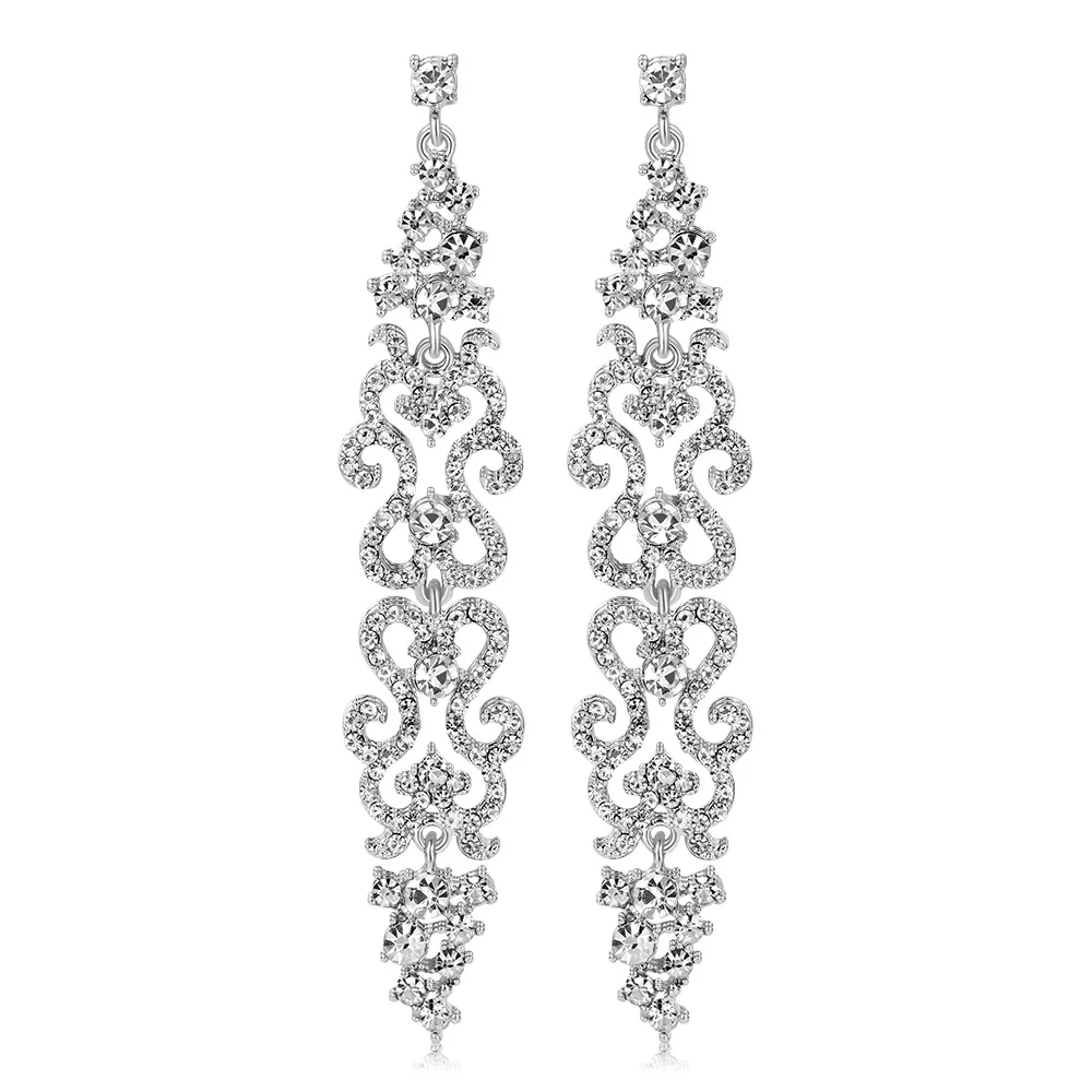 Style 2 Clear TREAZY, прозрачный/Красный/Королевский синий кристалл, свадебные длинные висячие серьги для женщин, Серьги невесты, ювелирные изделия на выпускной, подарки для женщин - Окраска металла: Style 2 Clear