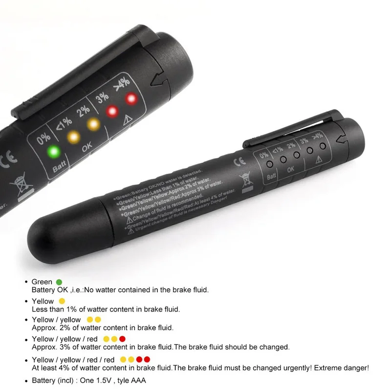

Hot Brake Fluid Tester Pen 5 LED Mini Indicator Testing Tool For Car Vehicle Auto Repairs JLD