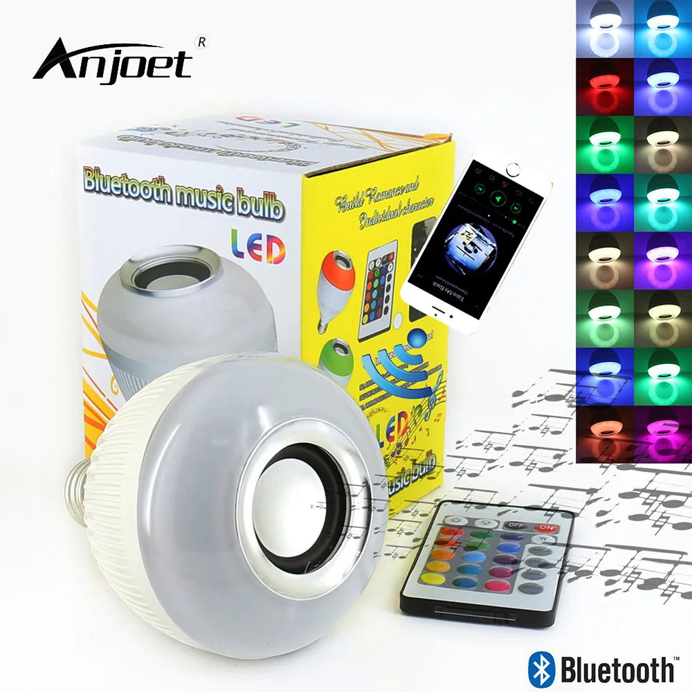 

ANJOET E27 Bluetooth music bulb led Wireless 12W 24 Keys IR Remote Control Mini Smart Audio Speaker RGB Color Light Music Lamp