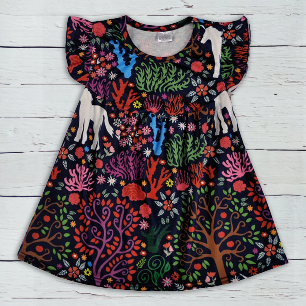 Wholesale High Quality Boutique Remake Floral Dress Fashion Flutter Sleeve Girl Summer Cotton Children Clothing | Детская одежда и