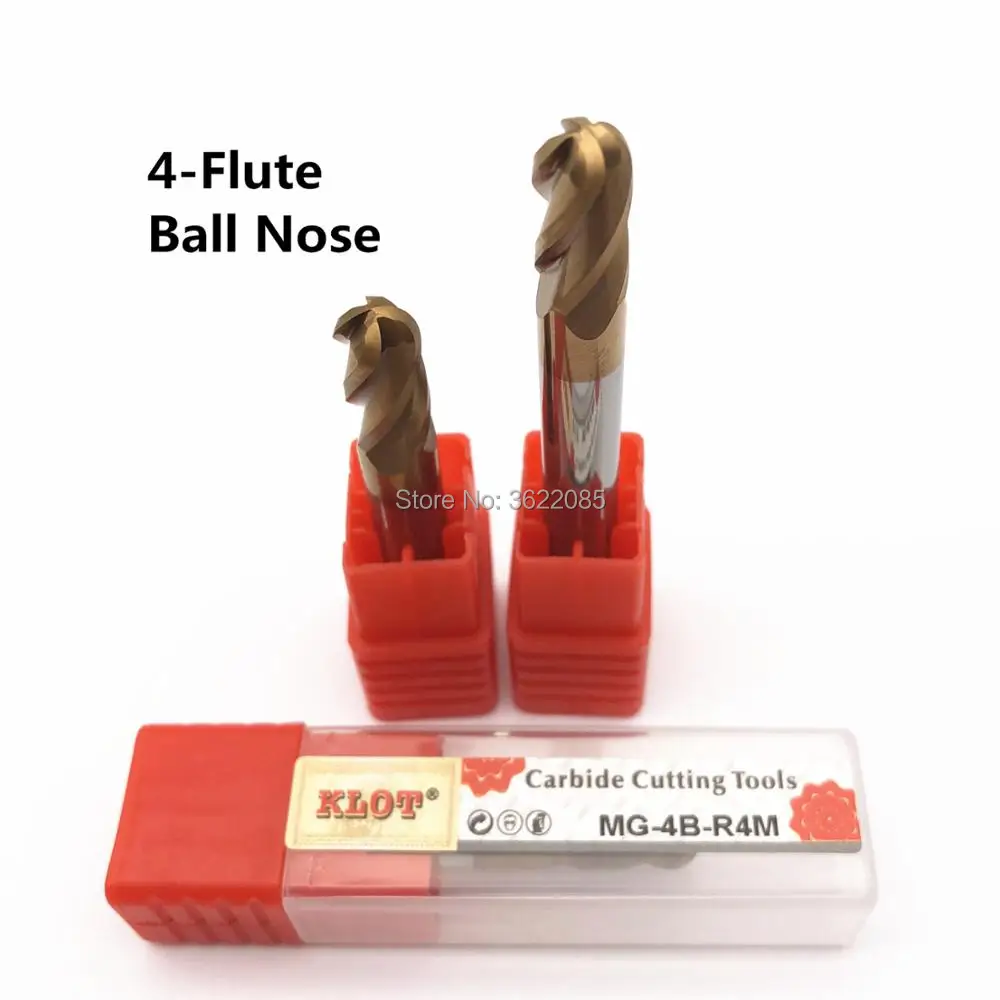 KLOT HRC60 с покрытием из твердого карбида 4 флейта Концевая фреза R1.5 R2 R3 R4 R5 R6