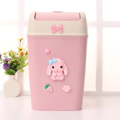 Hello kitty мусорные баки Пшеничная солома материал мультфильм милый бытовой мусорный бак с крышкой кухня ванная комната автомобиль мусорное ведро розовый/синий - Цвет: B