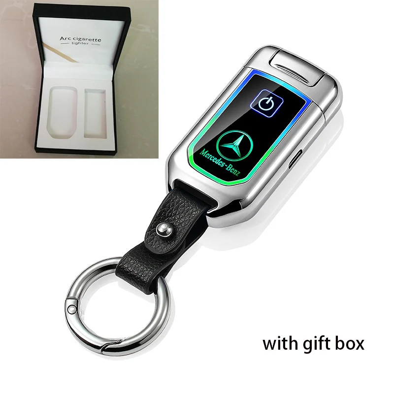 silver with box Новая модель ключа автомобиля двойная импульсно-дуговая Зажигалка отпечатков пальцев Сенсорный экран USB зажигалки для сигарет перезаряжаемая плазменная Зажигалка брикет - Цвет: silver with box