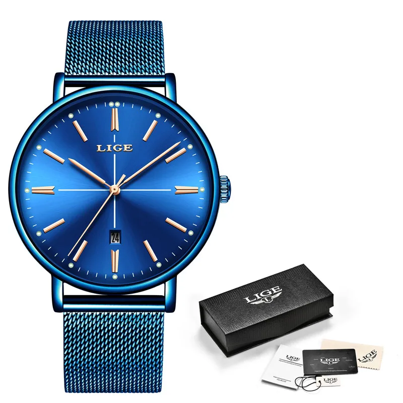 All blue Новинка, синие женские часы, деловые кварцевые часы, женские роскошные часы от ведущего бренда LIGE, женские наручные часы, женские часы для девушек, Relogio Feminin - Цвет: All blue