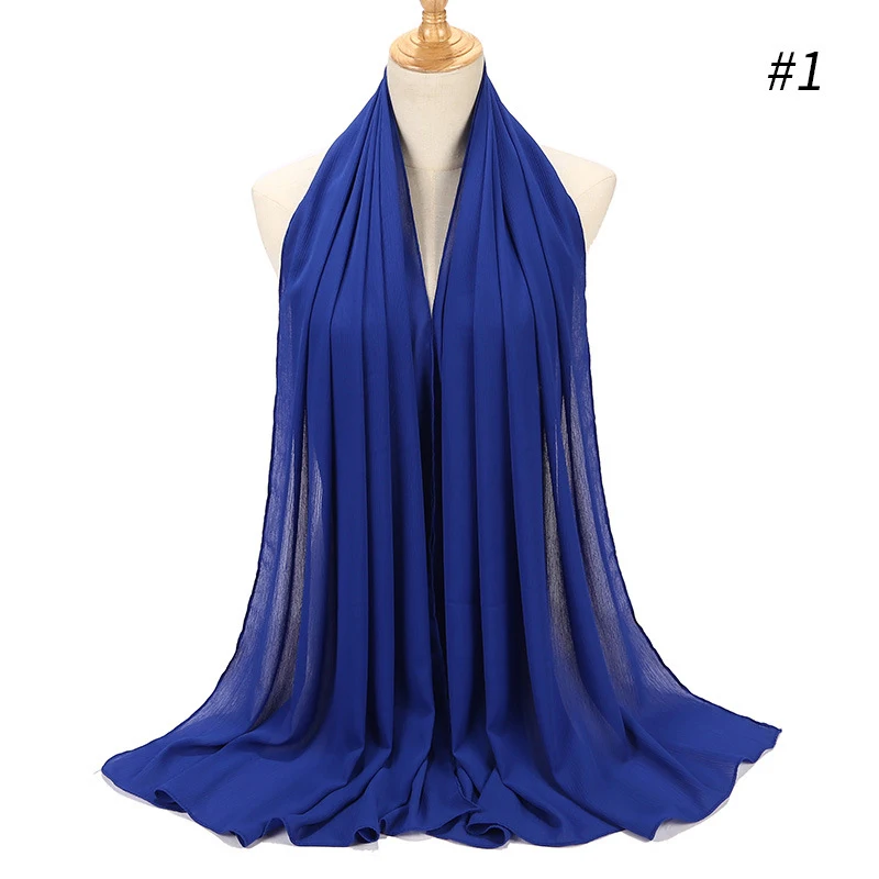 Plain Bubble Chiffon Hijab Scarf Women Wrinkle Chiffon Head Scarf Shawls Pashmian Pleated Muslim Wraps Muslim Hijabs Scarves - Цвет: Color 1
