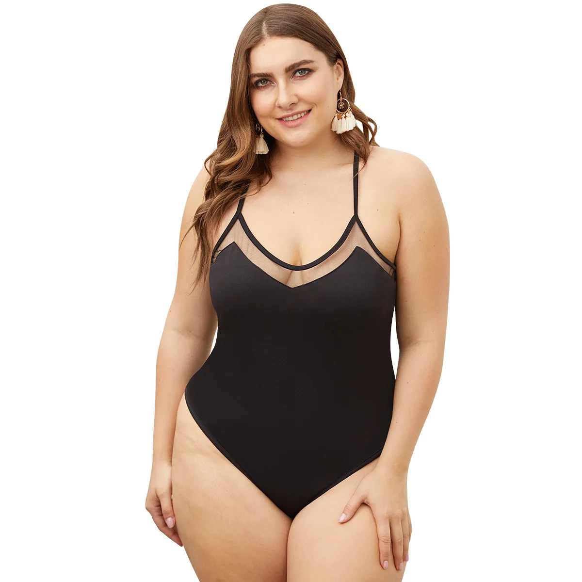 

XL-4XL 2019 Summer Plus size Bodysuits Sexy Criss-cross Backless Mesh Bodysuit Overalls V Neck Skinny Beach Bodysuits Swimsuits
