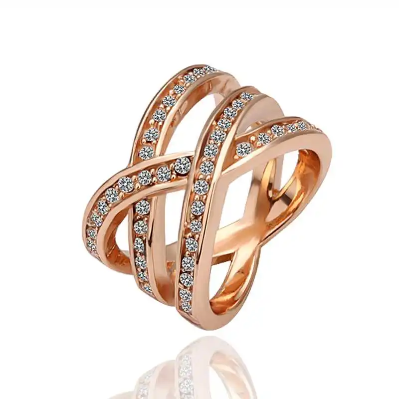 Wholesale 18K Gold Plated Ring Fashion Nickle-Free Tin Alloy Rhinestone Crystal Rose 18KGP Rings SMTPR001 |