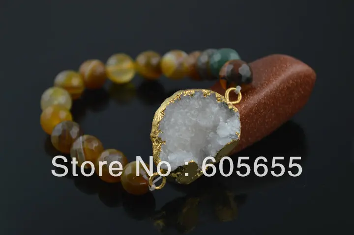 Faceted Coffee Yellow Stone Round Beads Elastic Line Drusy Geode Charm Bracelets Fashion Jewelry | Украшения и аксессуары