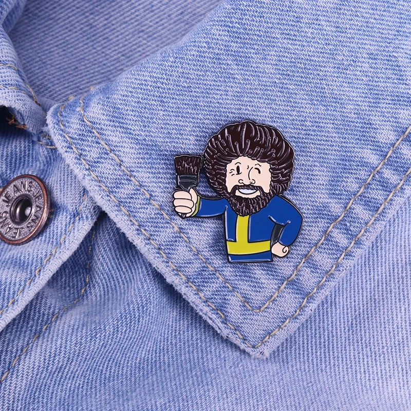 Брошь для мальчика Bob Ross с щёткой и булавкой значок художника ювелирные украшения