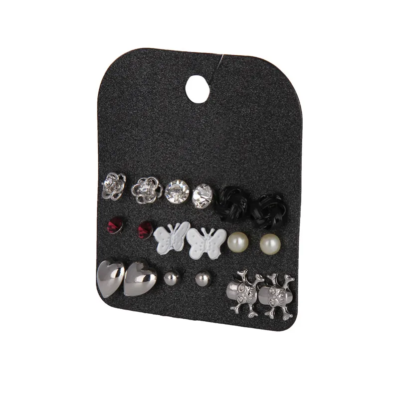 Marte&ampJoven Wholesale New Punk 9 Pairs Mixed Silver Color Heart Skeleton White Butterfly Stud Earring Sets For Women | Украшения и