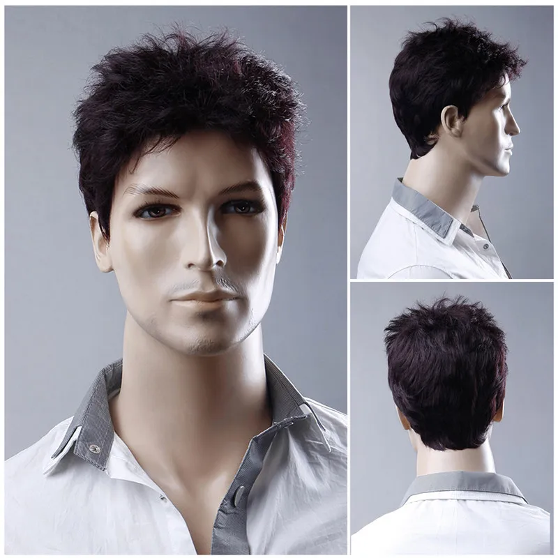 MSI Wigs 6 дюймов короткие прямые парики для мужчин цвет красного вина парик натуральный мужской парик синтетические волокна термостойкие