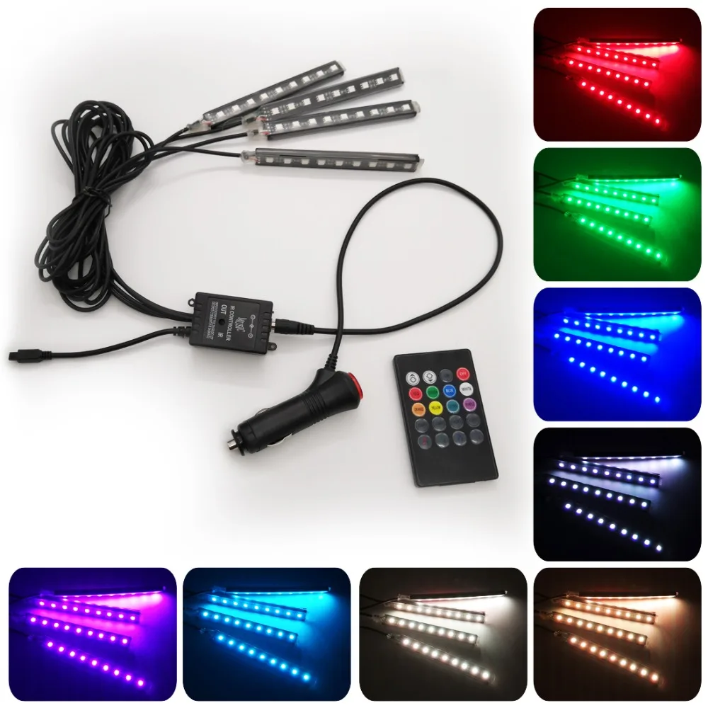 Один комплект из 9 светодиодов RGB 5050 4 шт. светодиодные атмосферные огни интерьер фонарь для автомобиля 8
