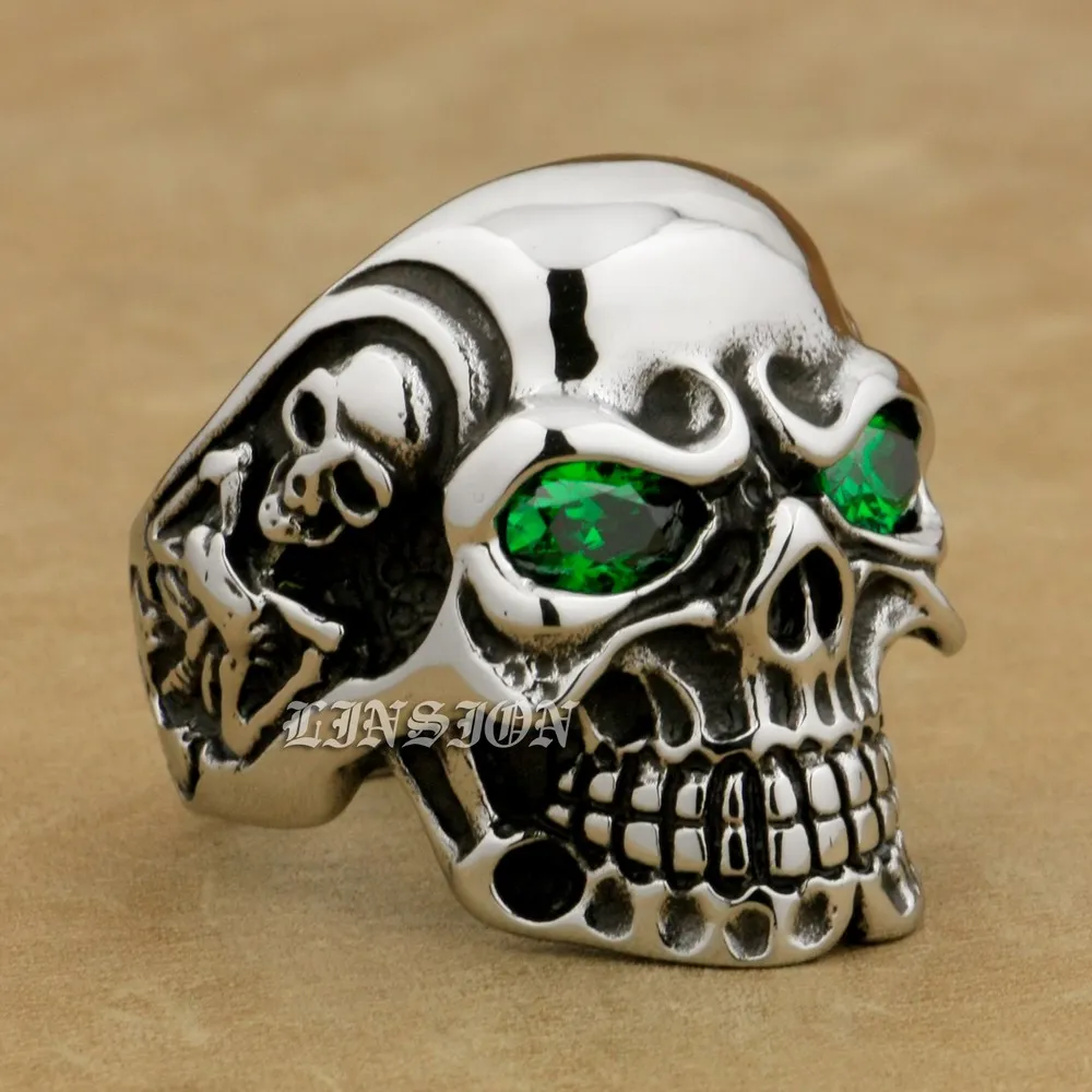 Мужское кольцо из титана нержавеющей стали 316L с зелеными фианитами в виде глаз