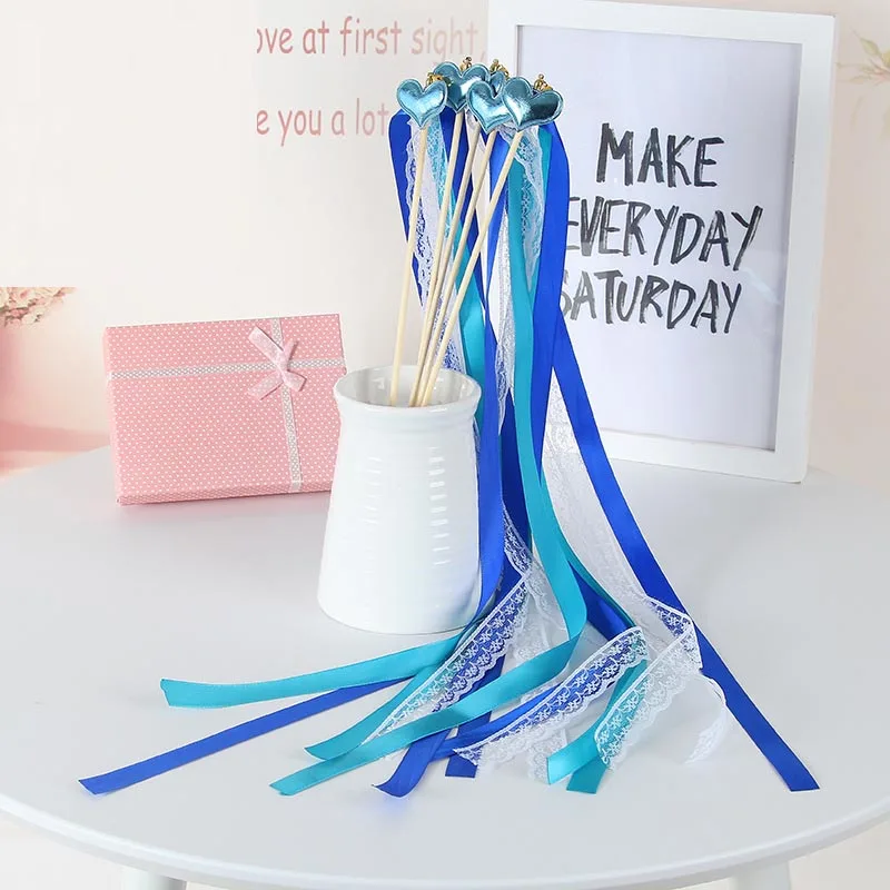 Romantic Heart Decoration Ribbon Wish Wands With Bells Party Fairy Stick Cheering Props birthday wedding|Флажки вымпелы и