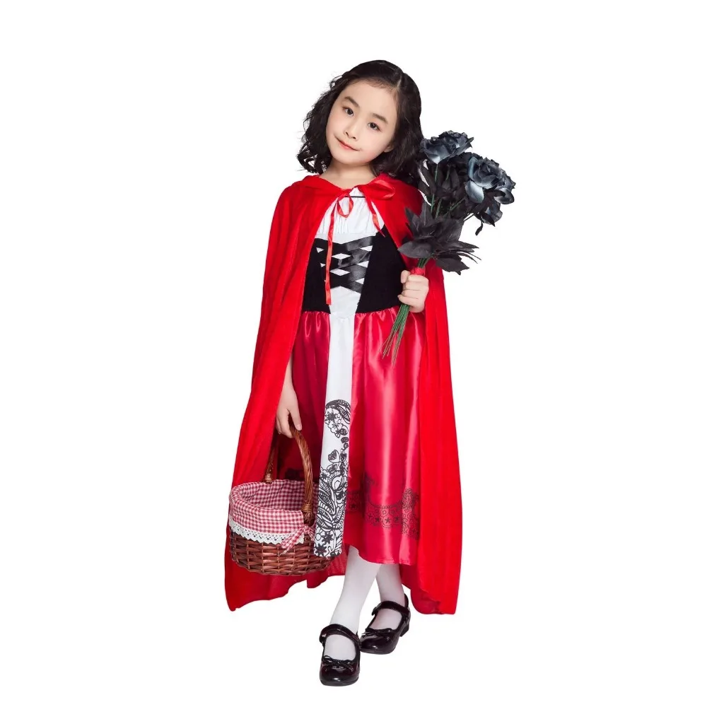 

2019 New Little Red Riding Hood Costume Little Queen Dress Halloween Cosplay Uniform Child Girl Cosplay Costume With red Cape