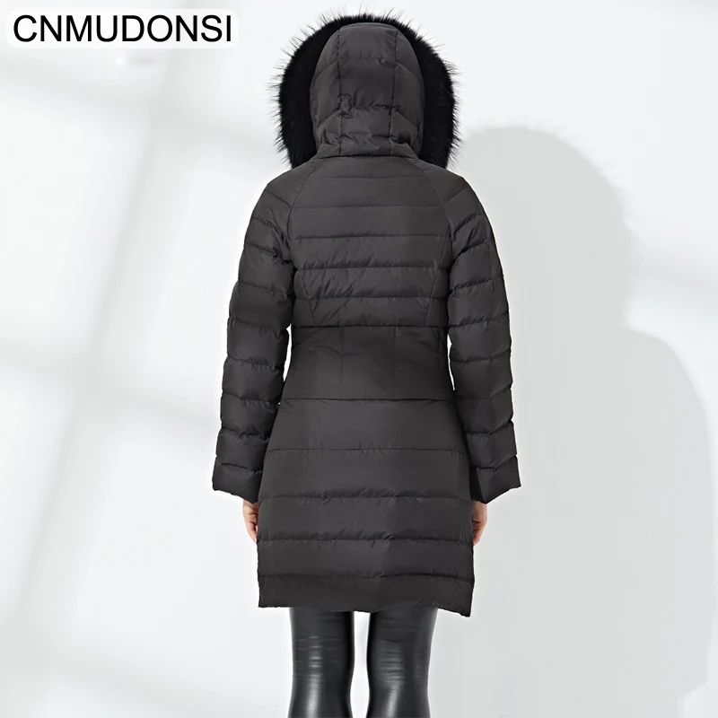 

DMLFZMY 2019 New Autumn Winter Black Fur Hooded Collar Full Sleeve Zipper Pocket Keep Warm Women Fashion Tide Down Jacket