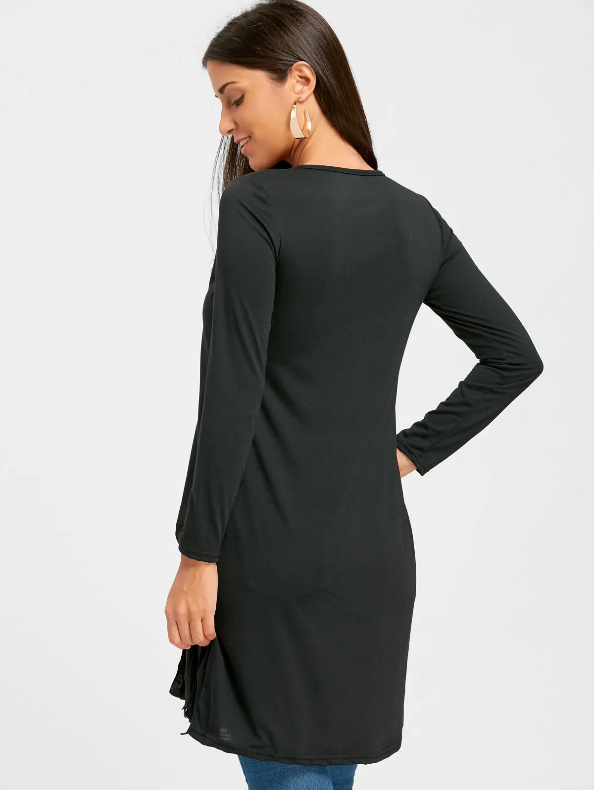 Женское платье с бахромой VESTLINDA черное Повседневное длинным рукавом и