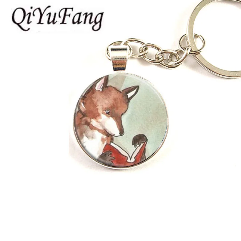 QiYuFang Лисенок акварельный лес стекло винтажный брелок для ключей логотипом