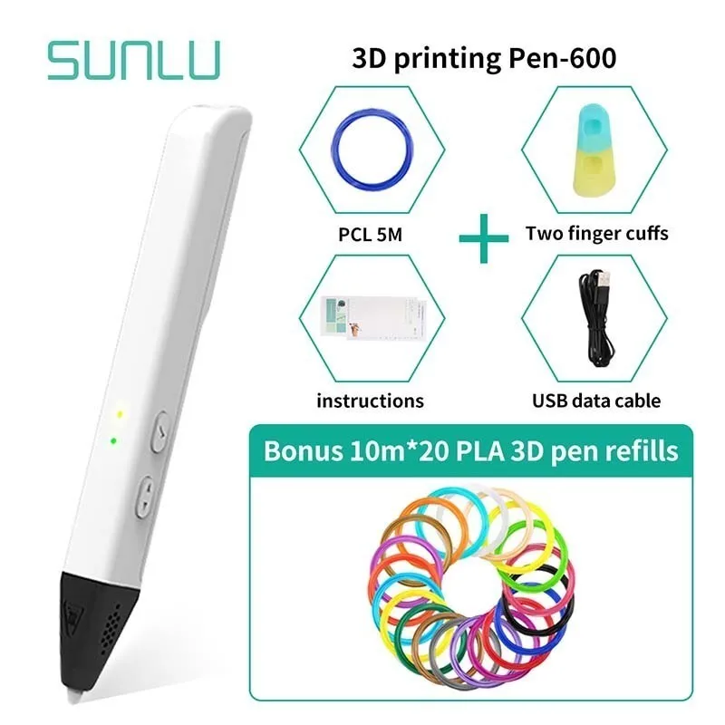 SL-600 3D печать Ручка для детей Scribble Белый Цвет 3D Ручка Поддержка PLA/PCL Fillament как подарок на день рождения Fod дети и взрослые - Цвет: 600-White-10.20