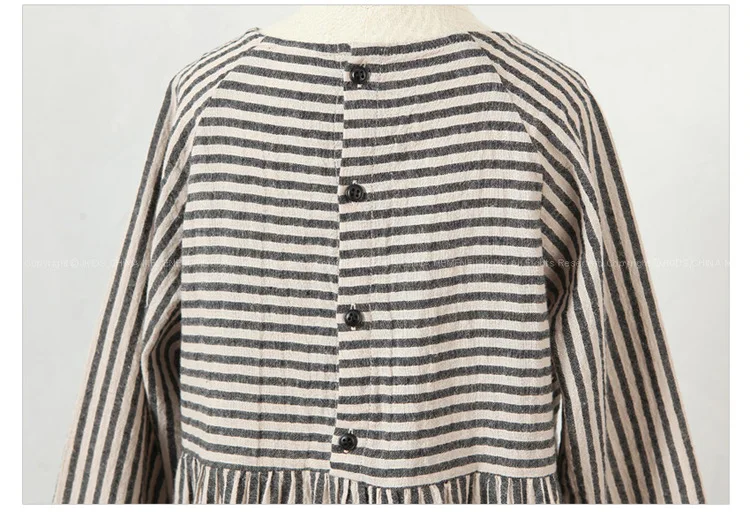 Vintage Girls Dress 2018 New Children's Striped Long-sleeved Cotton Loose The 4-15year Big Girl's Parent-child | Детская одежда
