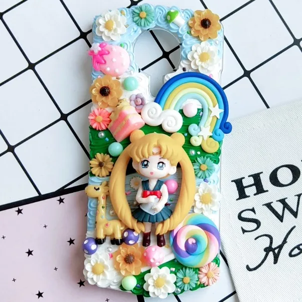 Blue Для samsung Galaxy S9 Сейлор Мун ручной работы чехол для Note 8/9 кремовый чехол для телефона «сделай сам» S6 S7 S8 S9 plus кремовый карамельный милый подарок для девочки - Цвет: Blue
