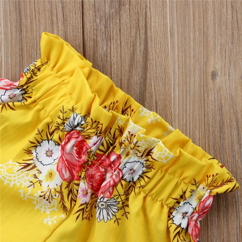 Emmababy Summer Cute Kids 2pcs Clothes Toddler Baby Girl Floral Ruffled Off shoulder Top Vest+Shorts Outfits Set | Детская одежда и