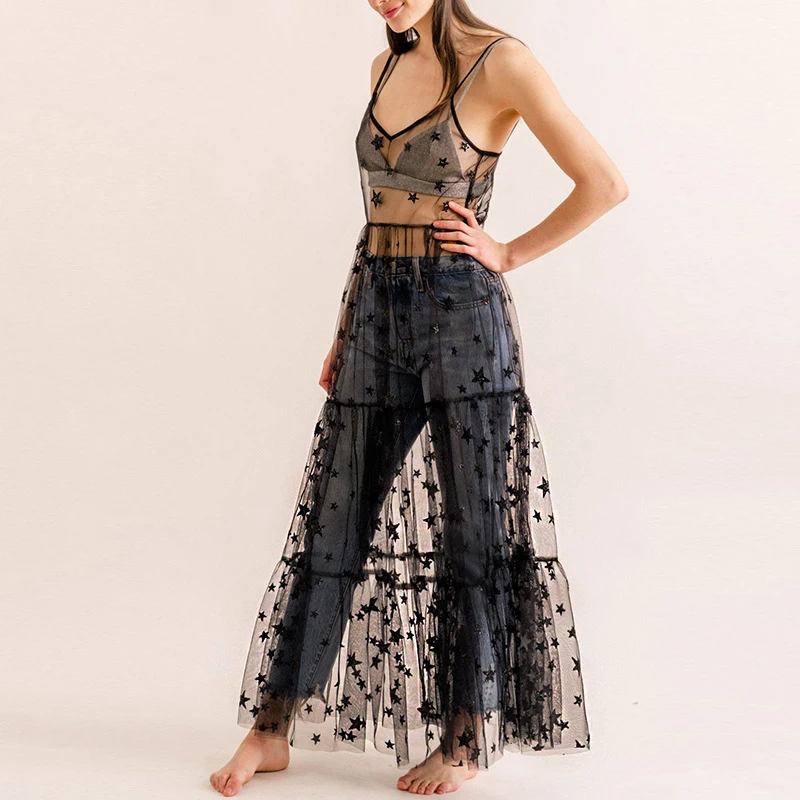 Женская лапша женский топ на бретельках вверх платье прозрачное длинное Тюлевое