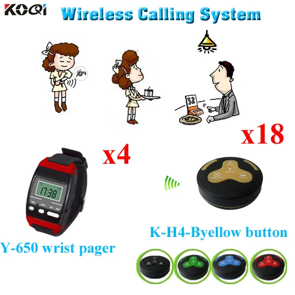 

Wireless Waiter Calling System Ycall For Coffee Shop, Hotel 18 Multi-button Pagers, Bells And 4 Watches