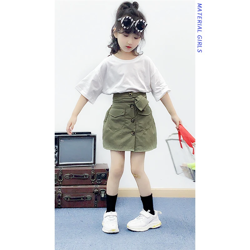 Костюм для девочек Новинка 2019 года детская свободная длинная футболка юбка на