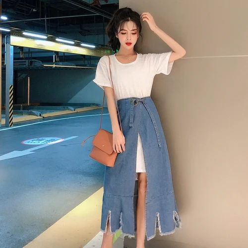 Женский комплект из 2 предметов белый топ с коротким рукавом свободные джинсы