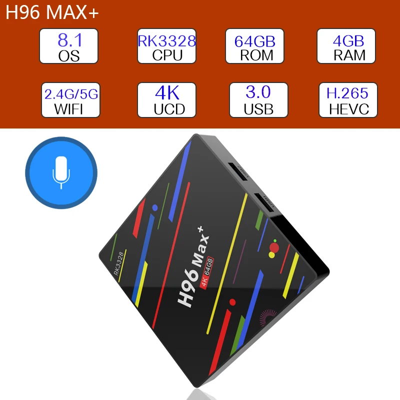 Rockchip RK3328 H96 MAX Plus TV caja Android 8 1 Smart BOX 4 ГБ 32 64 Гб USB3.0 h.265 K Set Top reproductor|ТВ-приставки и