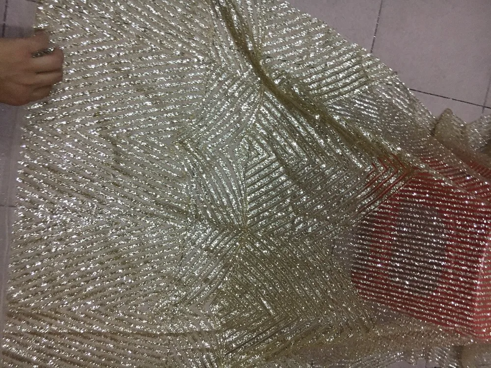 New design gold color YG-9732 glued glitter French net lace fabric for fashion show dress | Дом и сад