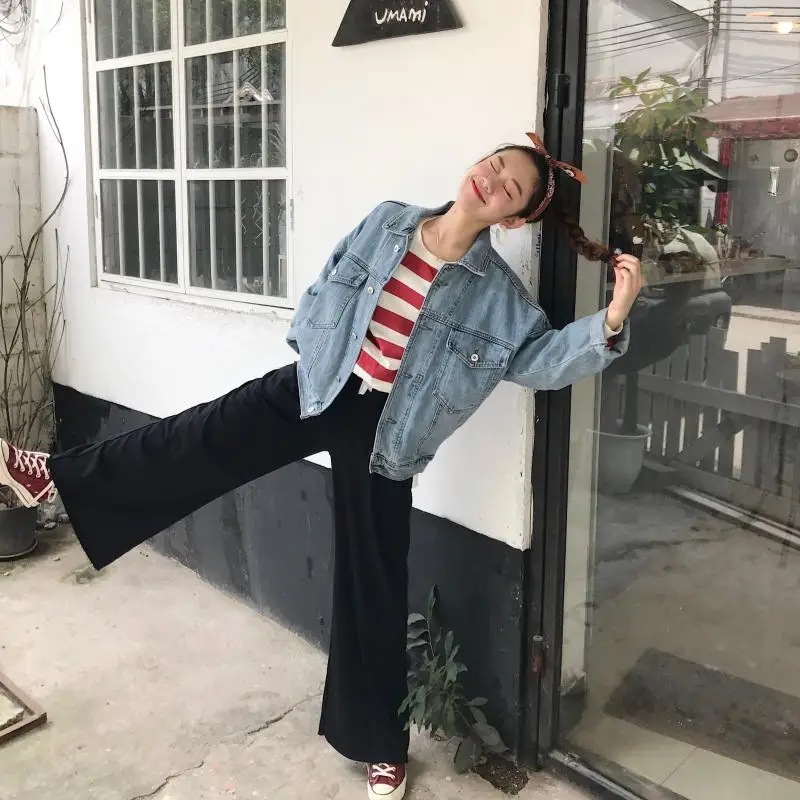 2017 Autumn New Korean Loose Women Preppy Style Denim Coat Letter Embroidery Fashion Jacket | Женская одежда