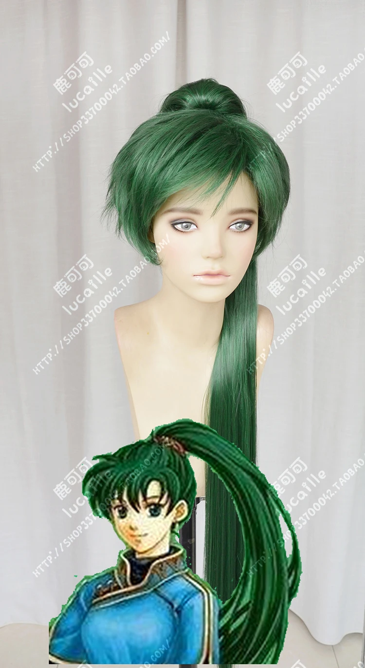 

Game Fire Emblem Lyn Cosplay Wig 100cm Long Green Black Heat Resistant Synthetic Hair Wigs + Wig Cap