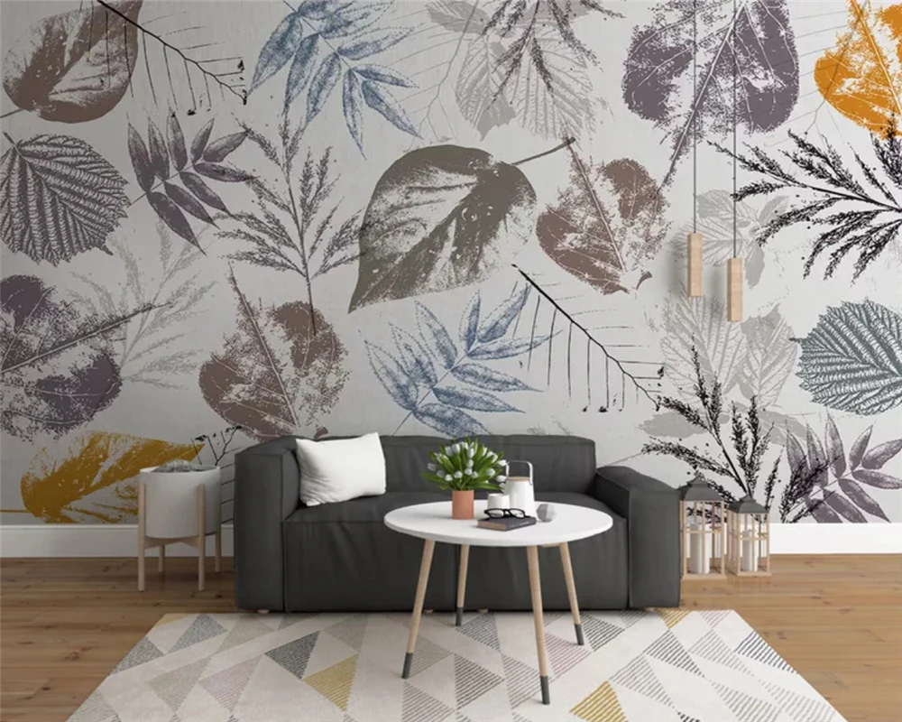 

beibehang Modern minimalistic hand drawn leaves abstract vintage nordic decorative painting background papel de parede wallpaper