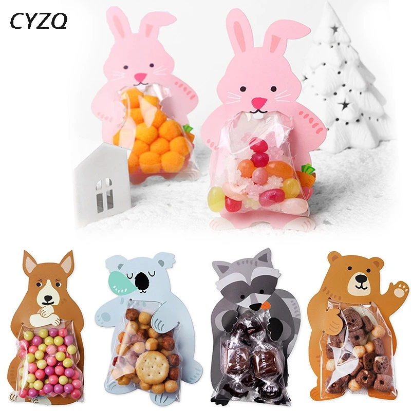 

10pcs/lot Cute Animal Bear Rabbit Koala Candy Bags Greeting Cards Birthday Party Wedding Cookie Candy Packaging Bag