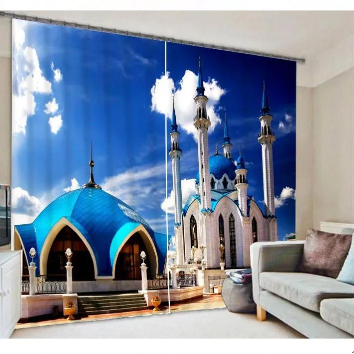 

Grand Theatre Curtains Bedding Living Room Drapes Building 3D Print Cortians Thick Sunshade Window Curtains Custom-made Size