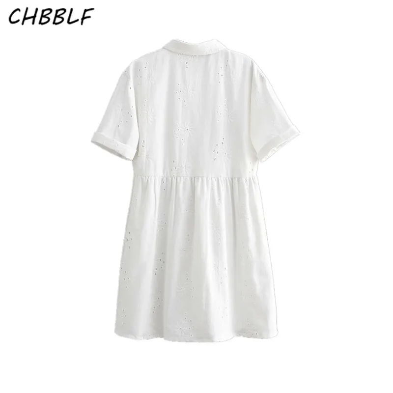 Женское платье рубашка CHBBLF белое Повседневное с коротким рукавом и отложным