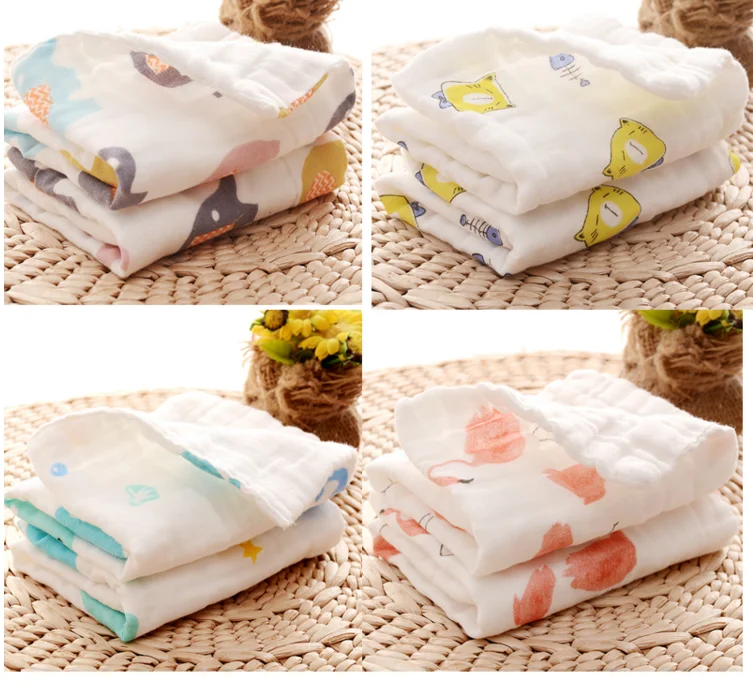 5 pieces / lot Cartoon Baby Cotton Handkerchiefs Square Pocket Hanky Printed Handkerchief Children Portable Towel 28*28CM AD0433