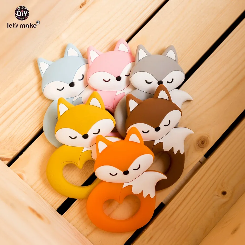 Random Fox Давайте сделаем 10 шт. большой хвост лиса мультфильм ювелирные изделия из бисера Кулон DIY ручной работы Силиконовое ожерелье прорезывание зубов игрушки Жевательные бусы без содержания бисфенола А - Цвет: Random Fox